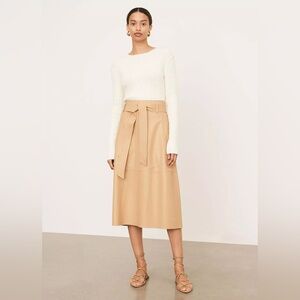NWT $1295 Vince Topstitch Belted Leather Skirt